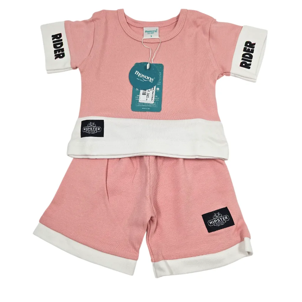 [IX2600940] Mosons Jett Boys Rider Shirt & Shorts Set Small (White + Pink)