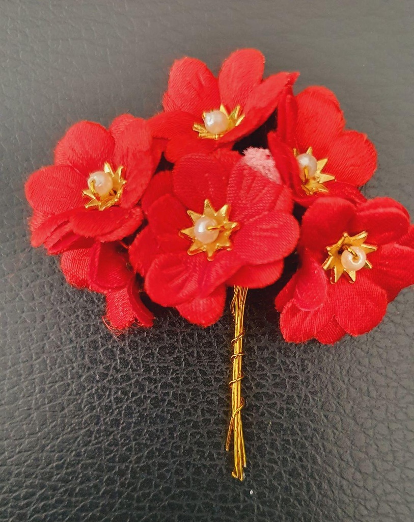 [IX000938] Flower With Golden Beads 6 Pcs  (Red)