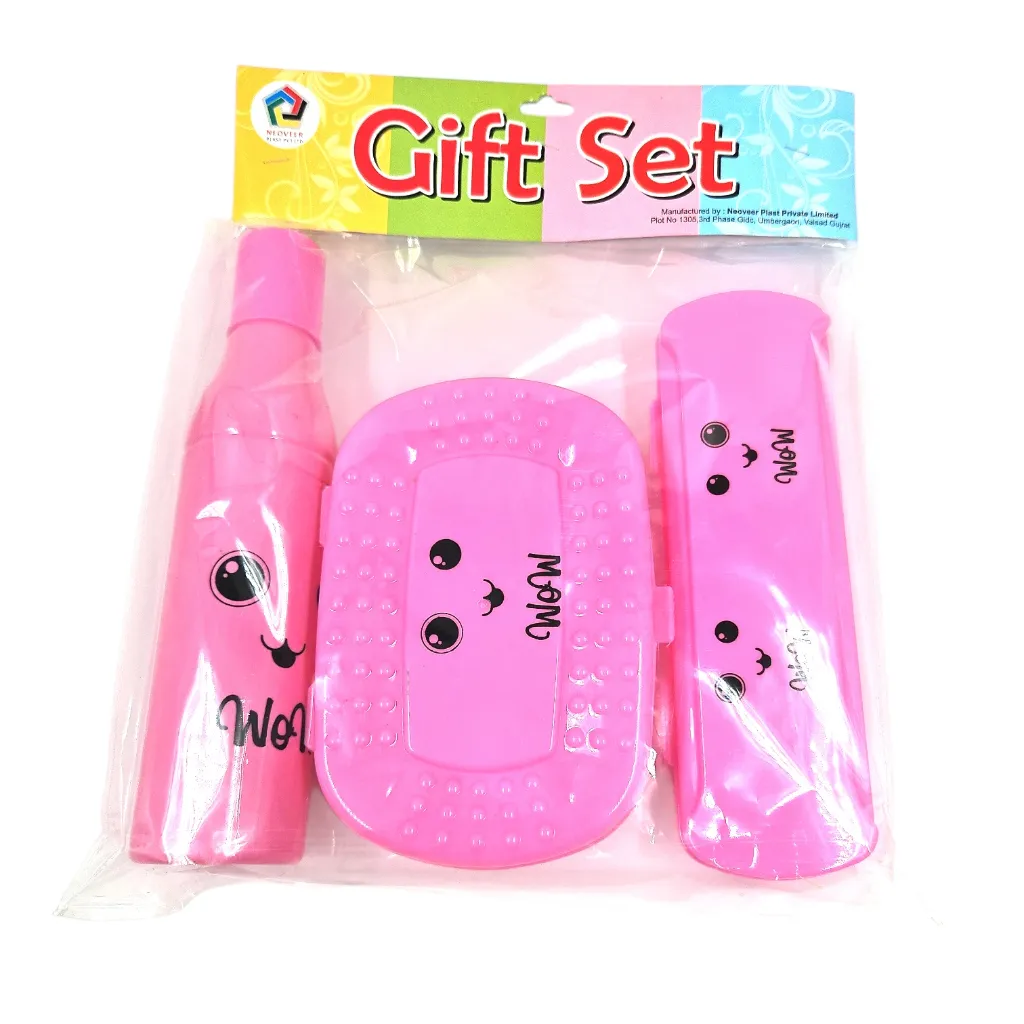 Neoveer Melody Gift Set Plastic Snack Box, Water Bottle & Pencil Box Combo Set