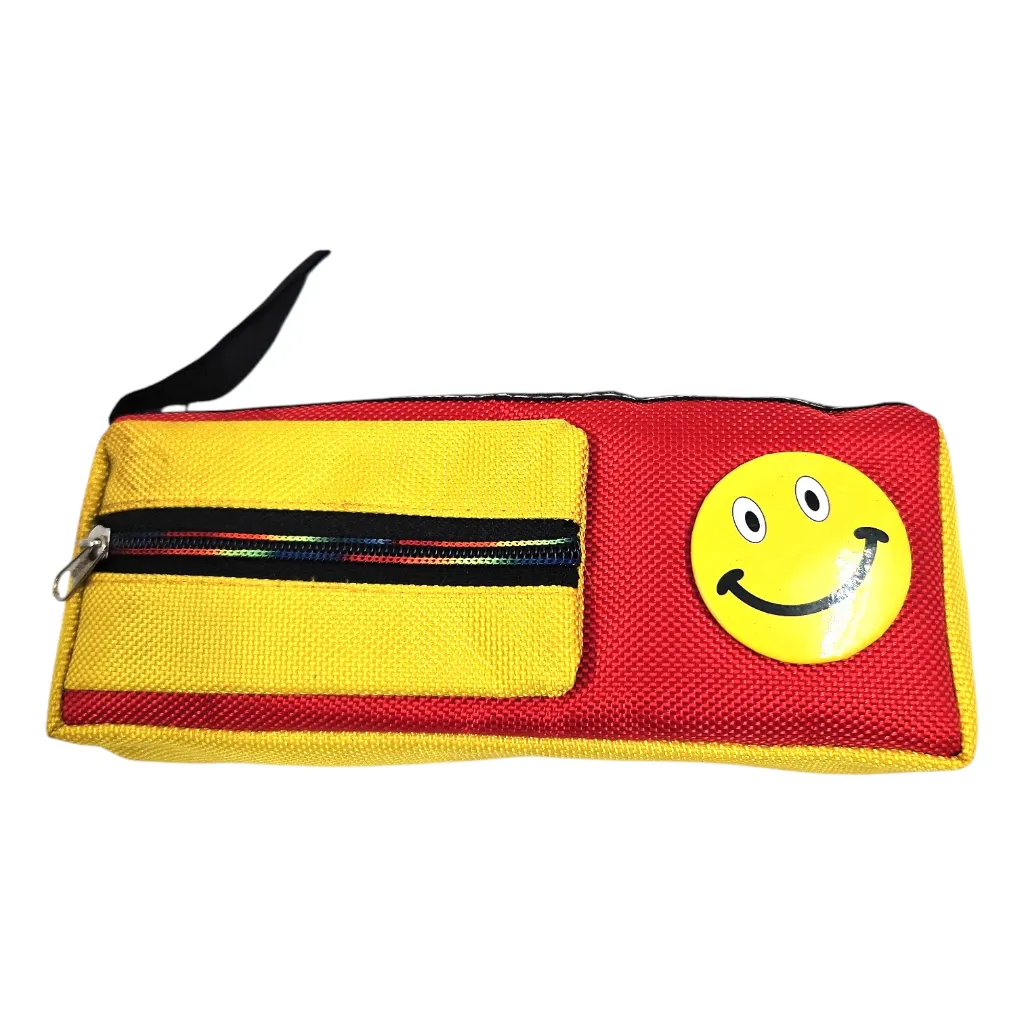 [IX2601218] 2130 Colored Double Pocket Pencil Pouch With Smiley