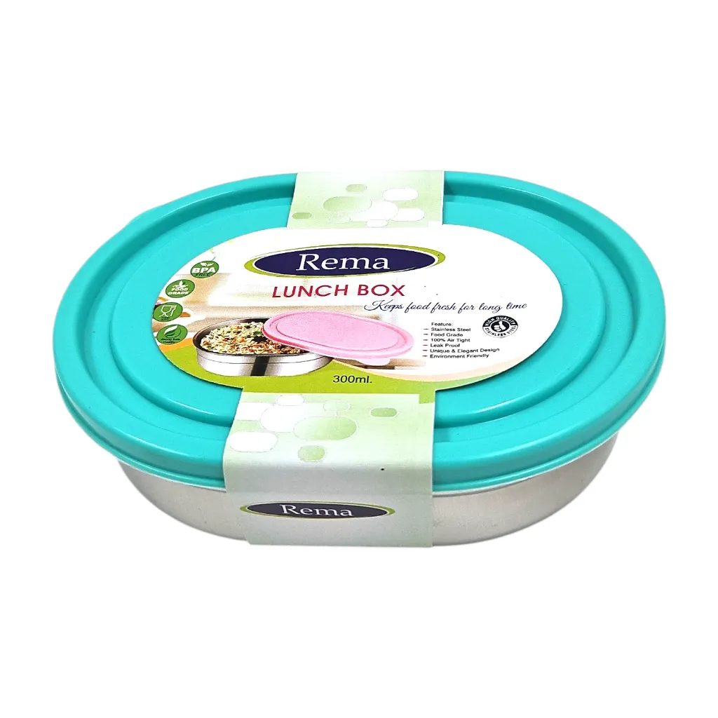 Rema Oval Stainless Steel Small Lunch Box With Plastic Lid 300ml