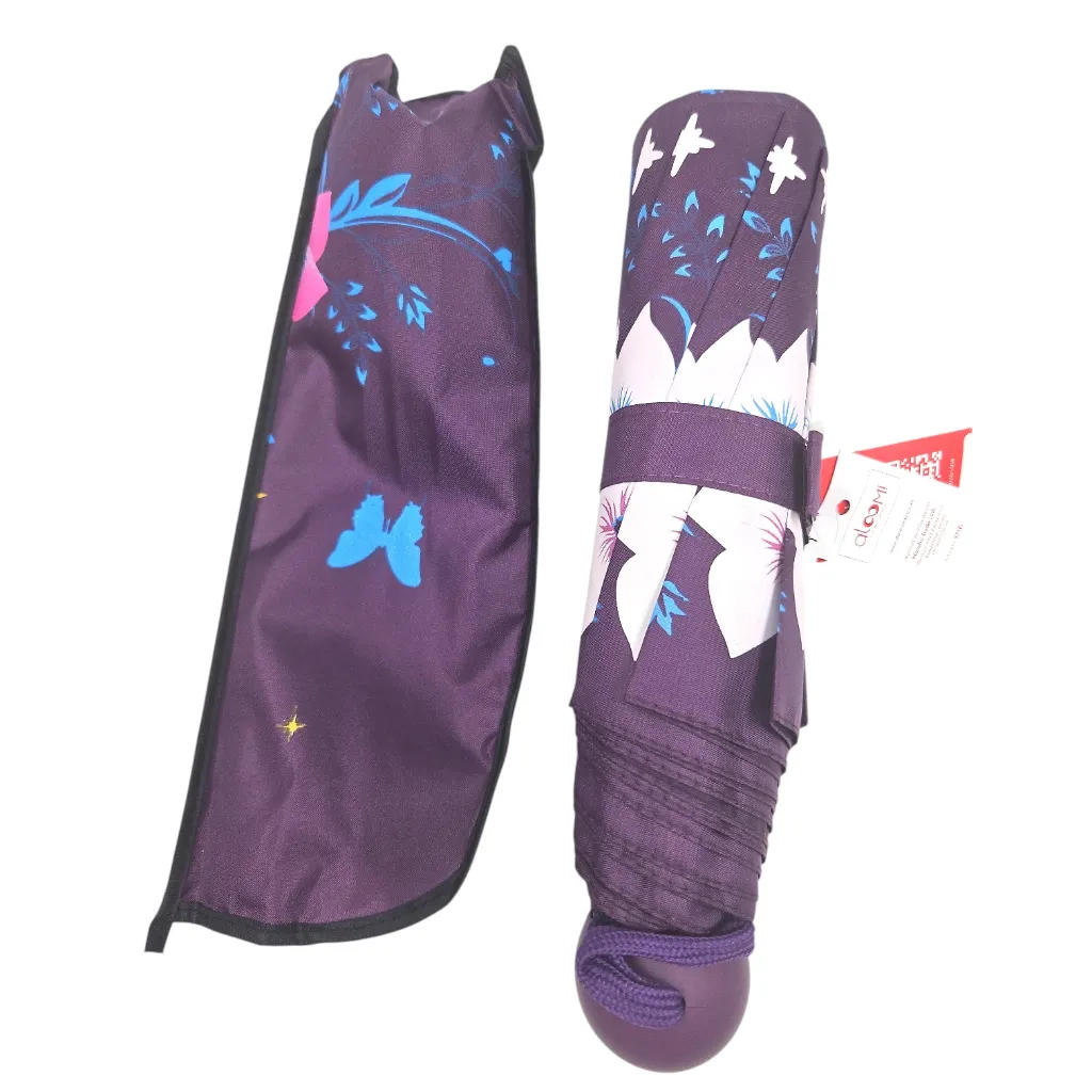 Aloomi 3 Fold Flower Printed Colored Umbrella With Pouch