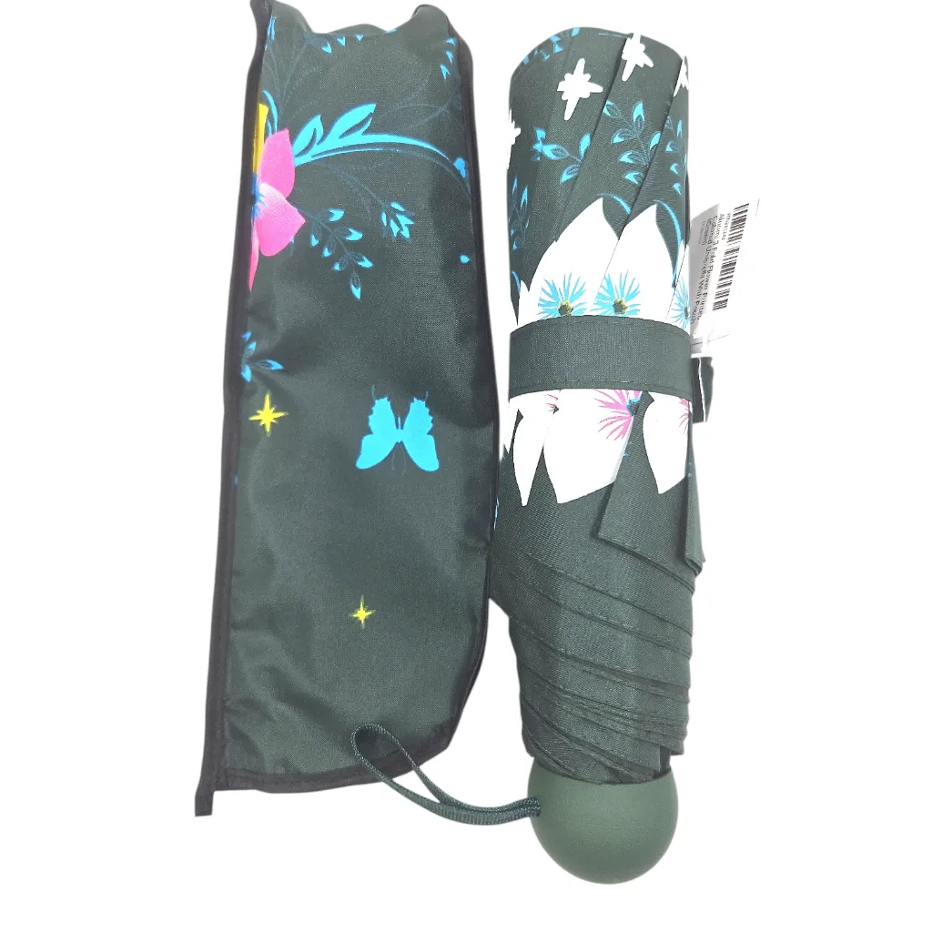 Aloomi 3 Fold Flower Printed Colored Umbrella With Pouch