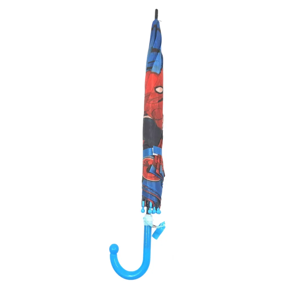 Kids Spiderman Printed Umbrella With Black Stone Push Button & Whistle