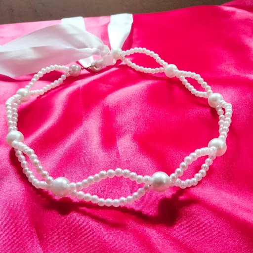Simple Stone Double Layer Hair Band With Ribbon 