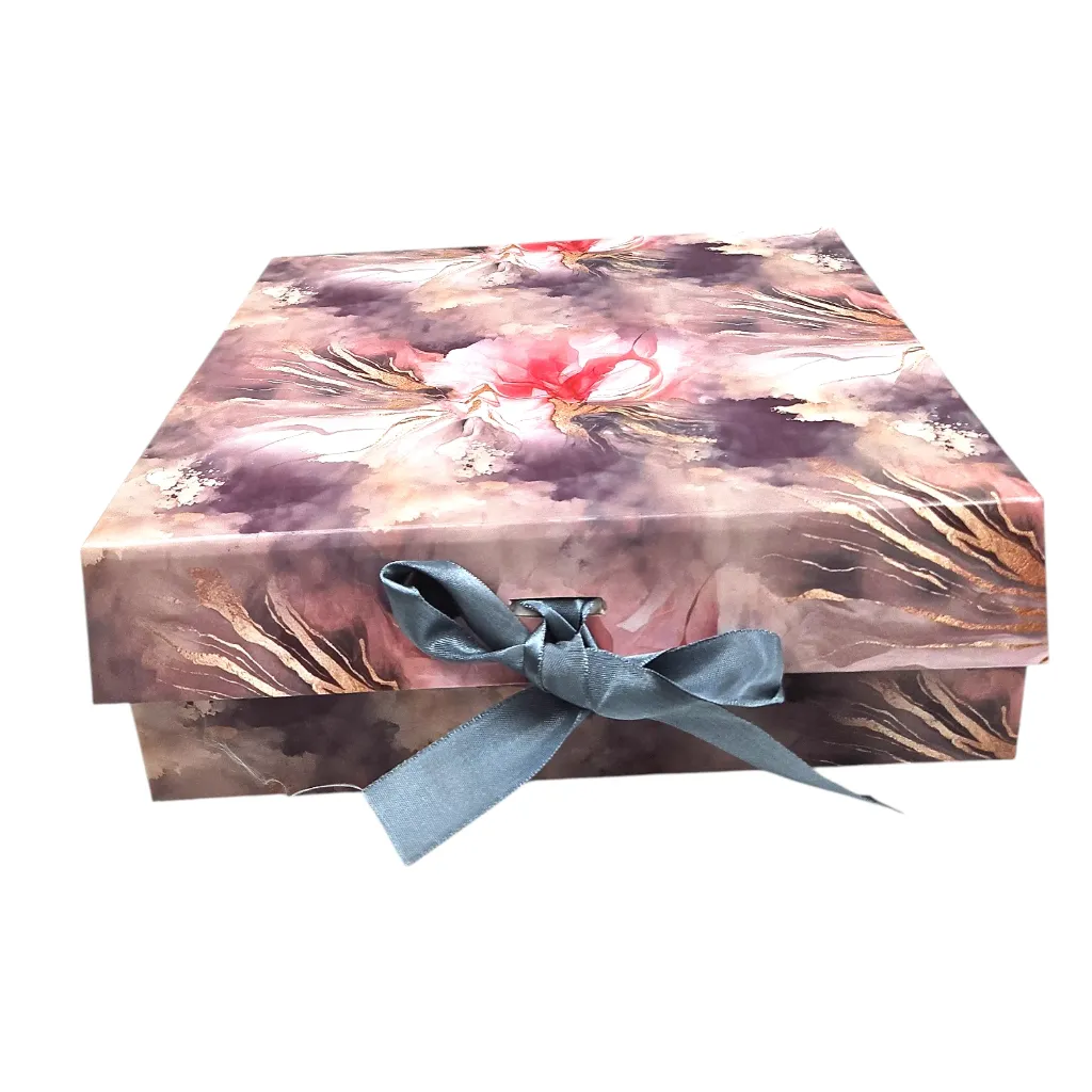 Abstract Floral Art Painting Hamper Box With Ribbon 25cm X 29cm