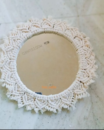 Macrame Mirror Wall Decor 10 Inch Off White Mirror 