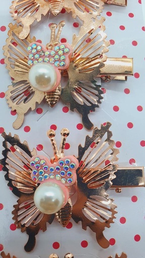 [IX001196] Rose Gold Metal Butterfly With Pink Bow Stone Tik Tik 