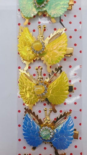 [IX001063] Metal Butterfly Alligator Clip With Attached Glitter Butterfly  (With Stone)