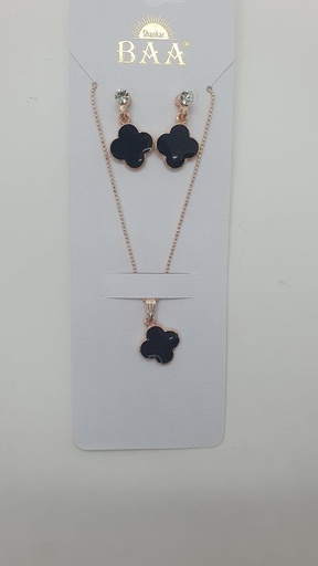 Fancy Black Stone Rose Gold Neck Chain With Earing 