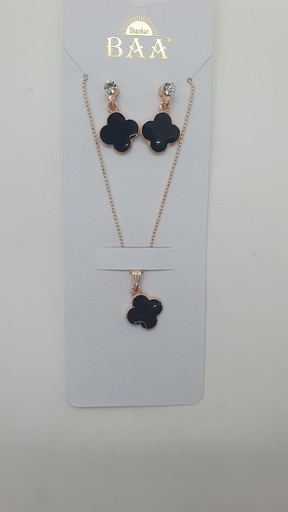 Fancy Black Stone Rose Gold Neck Chain With Earing 