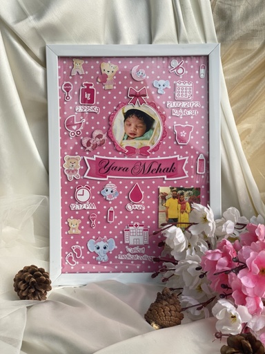 Customized A4 Baby Birth Details Pink Theme 