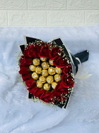 Customized  Flower Bouquet With Ferrero Rocher Chocolate 
