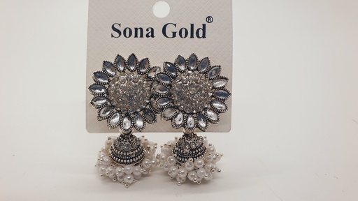 Fancy White Sunflower Earrings  With jimikki Stones 