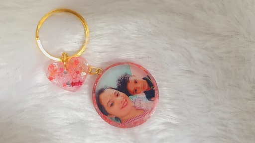 Customized Pink Resin Keychain With Photo