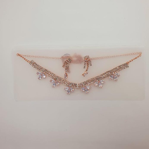 [IX000125] Flower Stone Neck Chain Set (Rose gold)