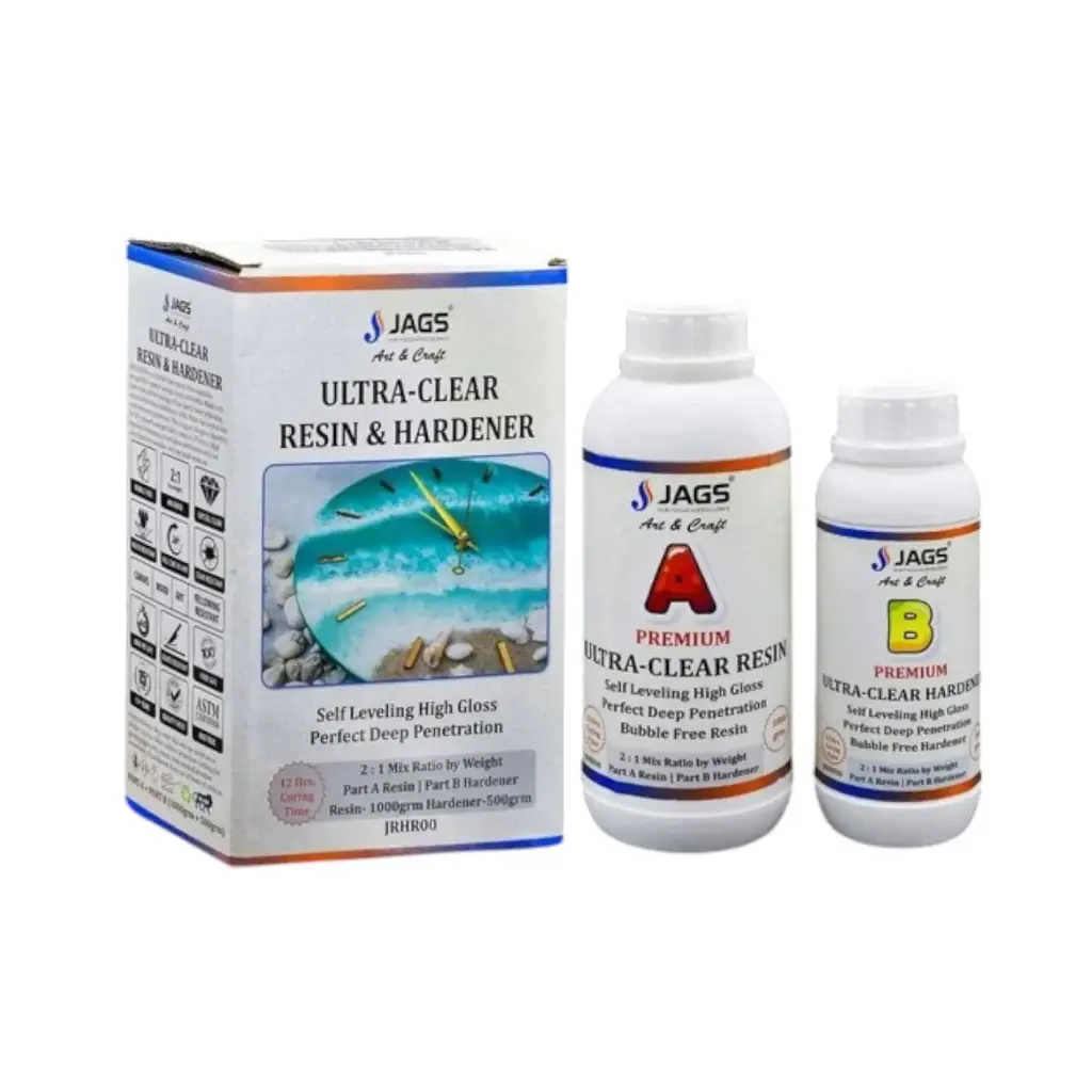 Jagz Ultra Clear Resin With Hardener 2 : 1 Self Leveling High Gloss Deep Penetration (1000 gm Resin + 500 gm Hardener)