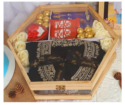 Wooden Hexagon Shaped Transparent Lid Hamper Box With Lock