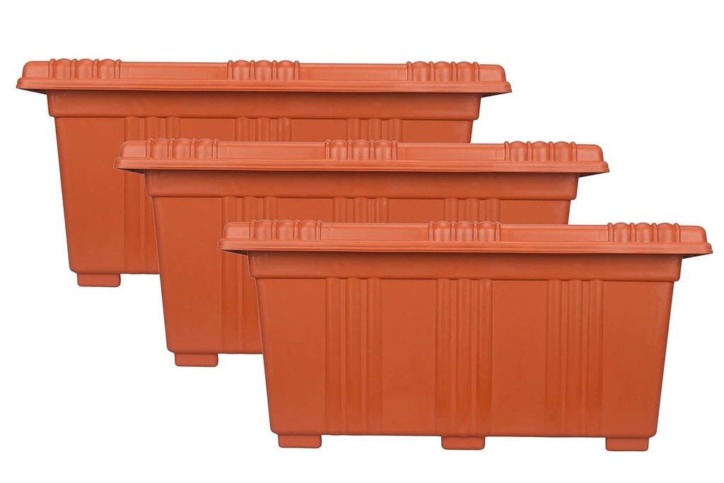 [IX001611] Rectangular Planter Flower Pot Brown Plastic