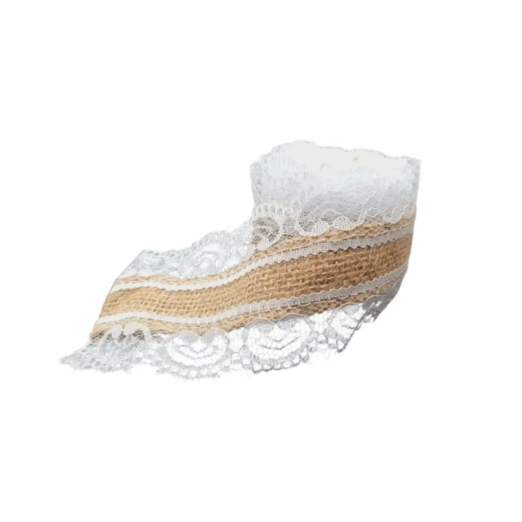 [IX001877] Jute Ribbon With White Lace