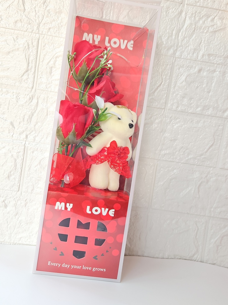My Love Floral Gift Box With Teddy Bear And Lights