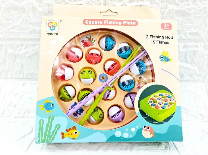 Square Fishing Game With 2 Fishing Rod & 15 Fishes