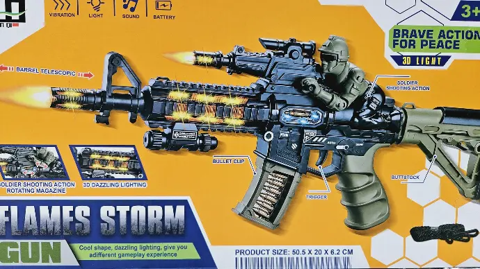 Military Flame Storm Machine Gun With Shooting Soldier ,Vibration Effects, Lights & Sounds