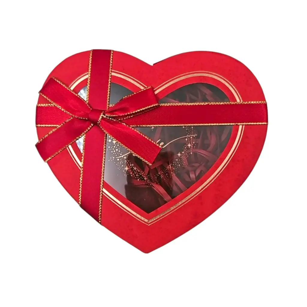 Red Heart Shape Gift Box With Bow Ribbon 