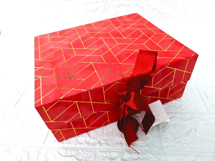 [IX002580] Glossy Ribbon Hamper Box 20 X 10 cm (Red)
