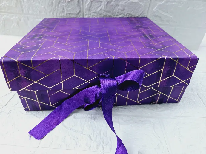 [IX002588] Glossy Ribbon Hamper Box 30 X 26 cm (Purple)
