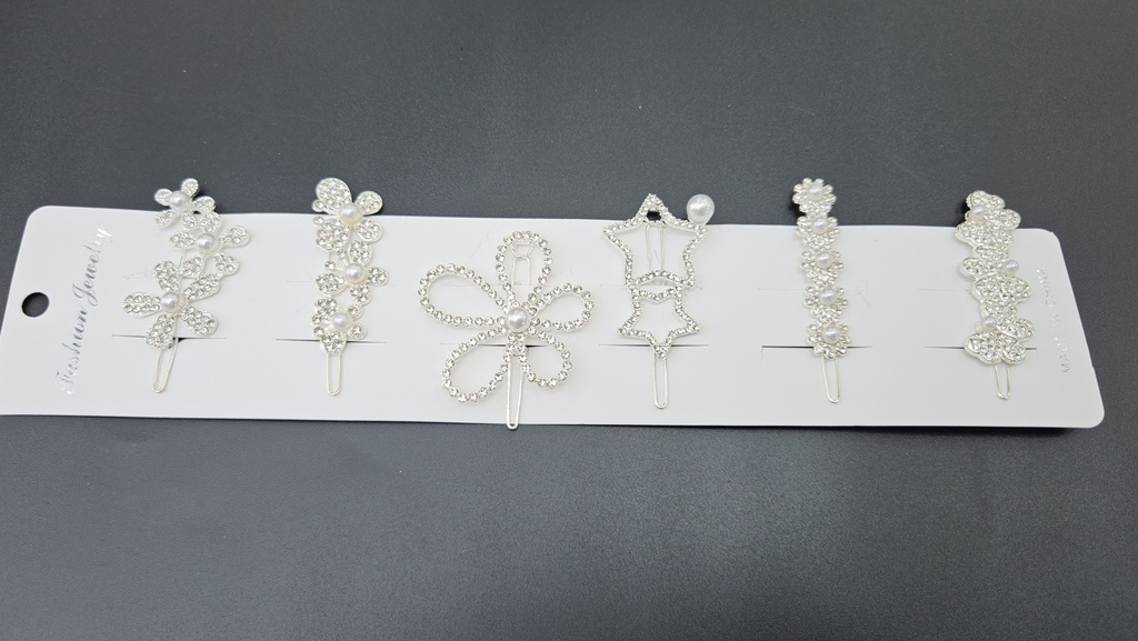 [IX002639] Premium Bridal Siver Hair Pins With White Beads  (Butterflies)