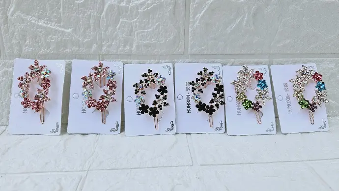 [IX002673] Premium Bridal Rose Gold Hair Pins With Colored Heavy Floral Stone Designs