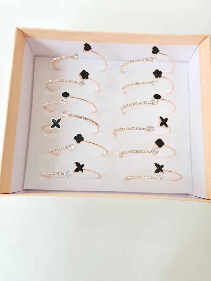 [IX2400156] Alloy Kids Rose Gold Unattached Ends Bangle With Black & White Stones  