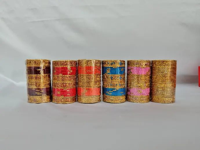 [IX2400279] Kambi Vala Set With Golden Glitters (Red)