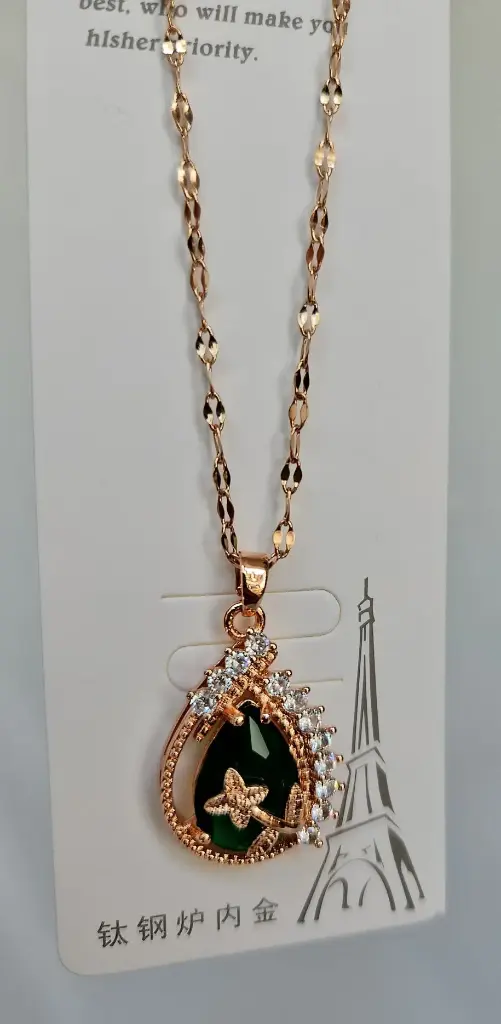 [IX2400398] Fancy Golden Imitation Colored Stone Flower Chain (Green)