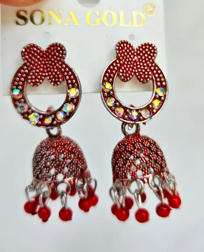 [IX2400497] Colored Hanging Butterfly Jumka (Red)