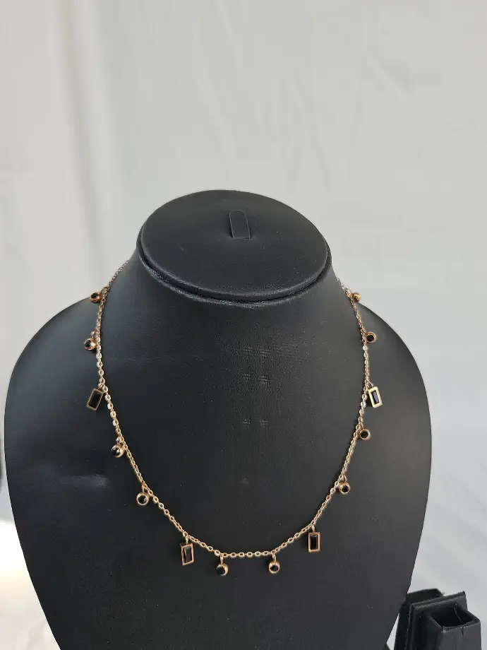 Rose Gold Imitation Necklace With Small Black Stones