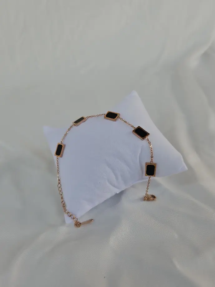Rose Gold Imitation Bracelets With Black Square Stones