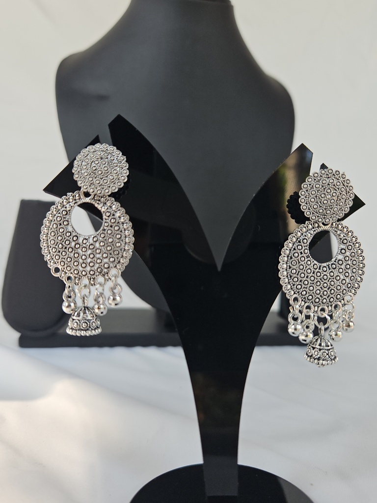 Silver Hanging Heavy Earring With Small Jumka