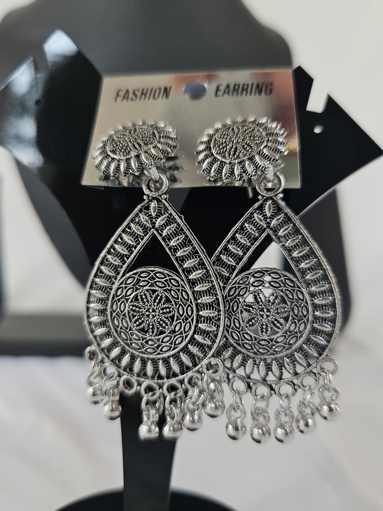 [IX2400678] Silver Hanging Oval Heavy Earring 