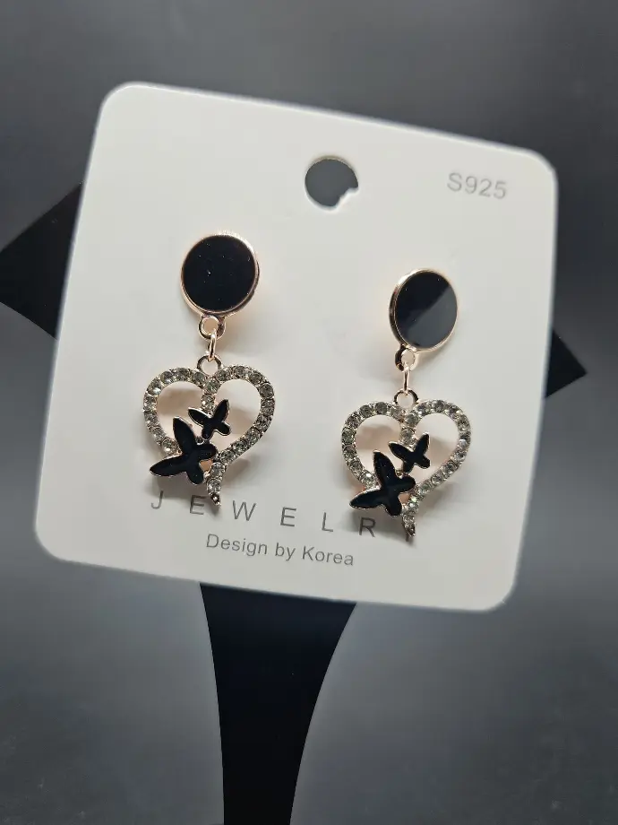 Earring Love Shape with Stones 2 Butterfly Attached