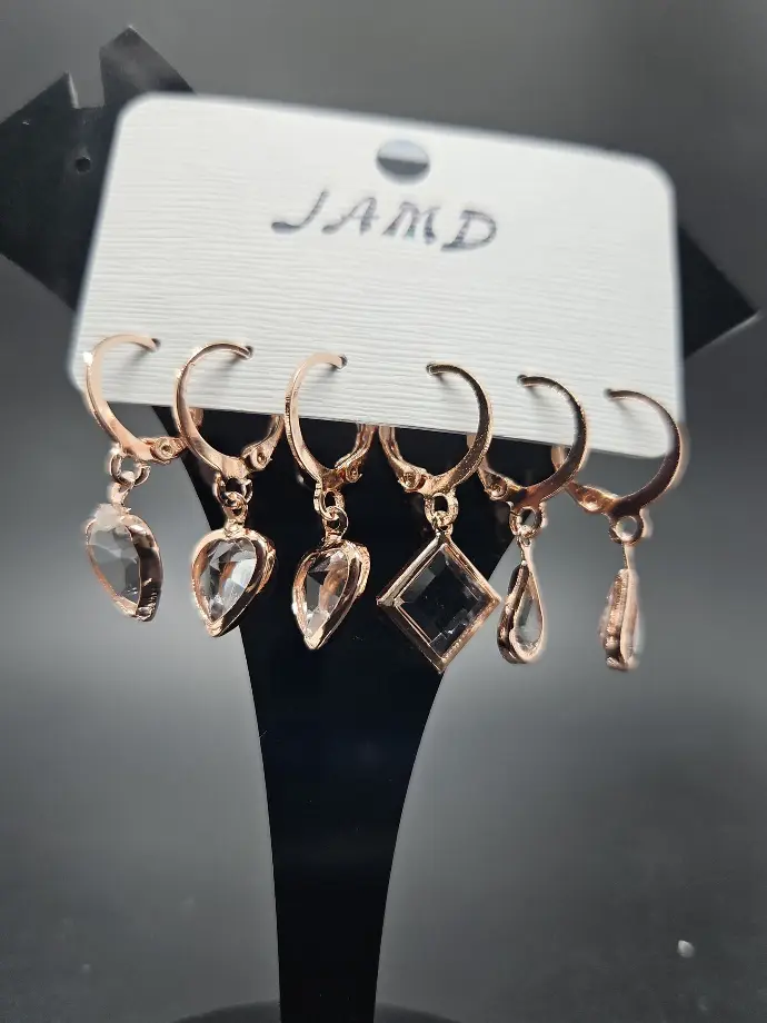 Earring 3 Pair Love, Oval, Square