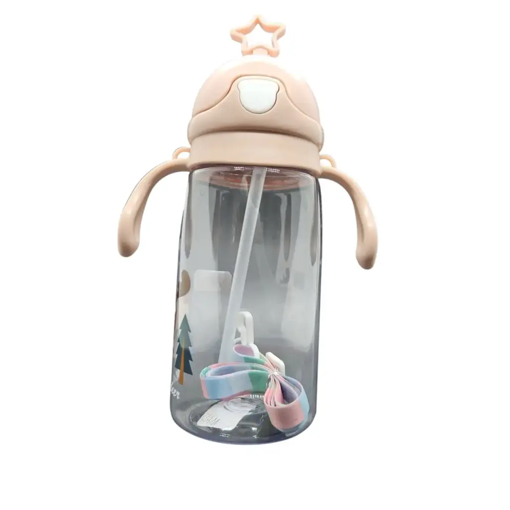 [IX2401262] Premium Sipper Water Bottle With Handle Star & String (Pink)