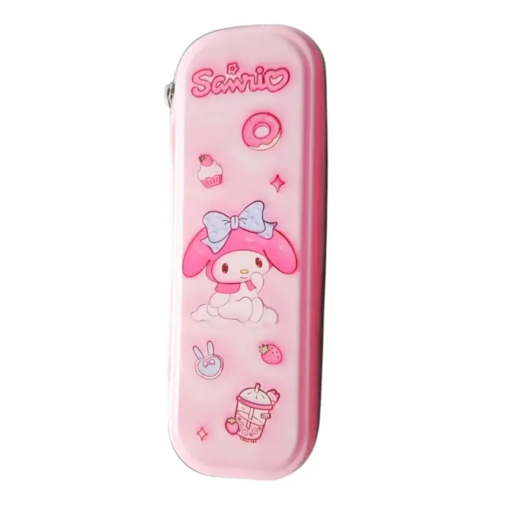 [IX2401349] Pencil Box PE Hard Flip Open Animal Cartoon Design with Pencil Holders 22x8cm (Pink)