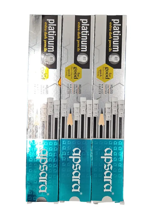 Apsara Platinum 10s Extra Dark Pencil With Rubber Tip + Sharpener and Eraser 