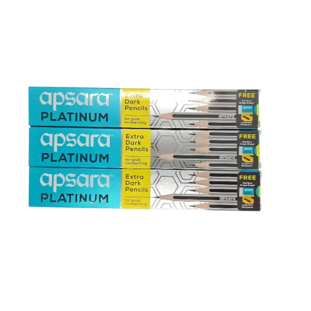 Apsara Platinum 10s Extra Dark Pencil Without Rubber Tip + Sharpener and Eraser
