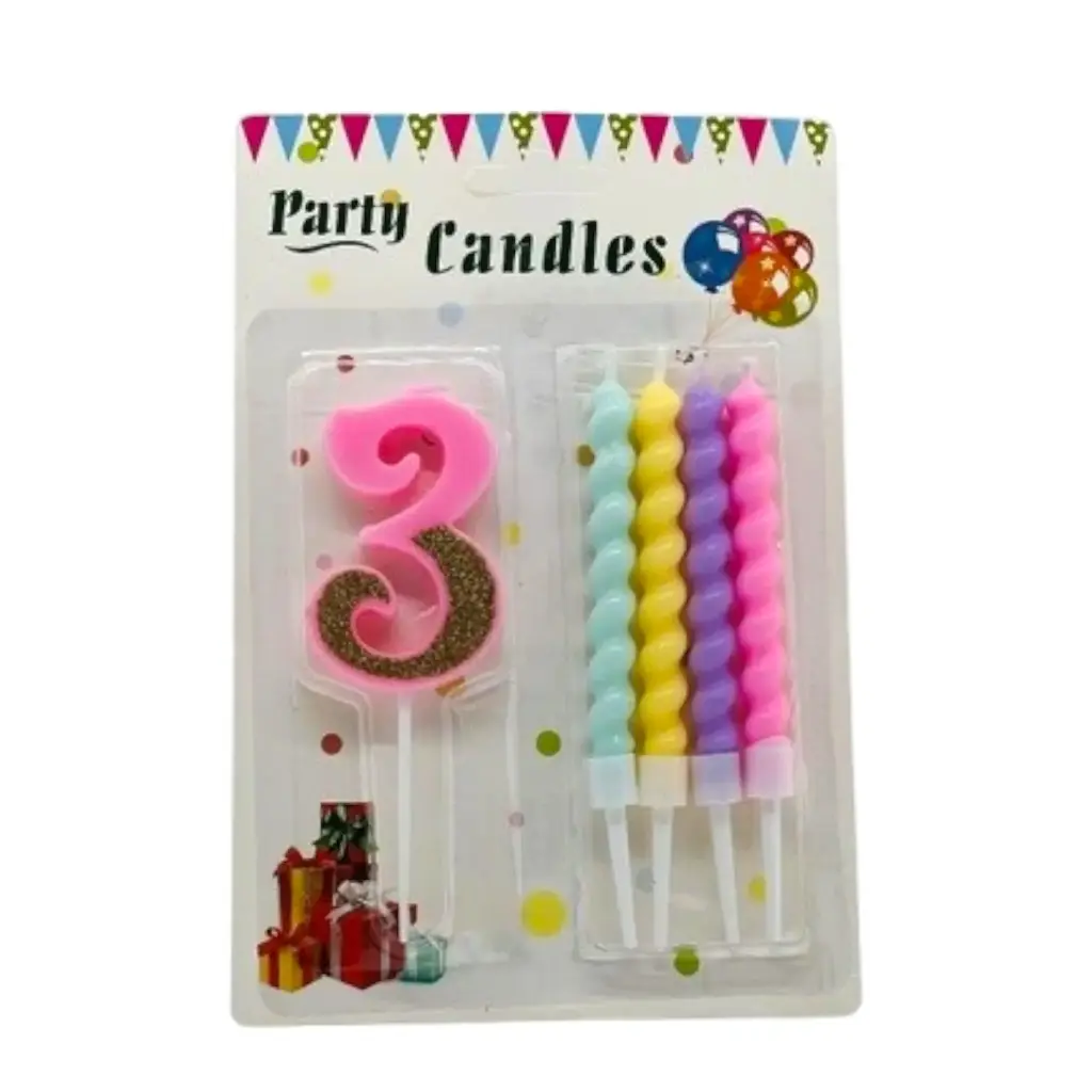 [IX000312] Birthday Cake Topper Candles 4 Spiral & Number Candle  (1)