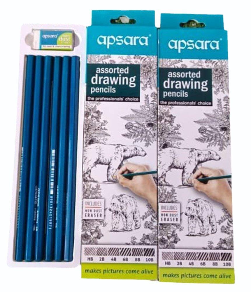 Apsara Assorted Drawing 6 Grade Pencils Set With Non Dust Eraser