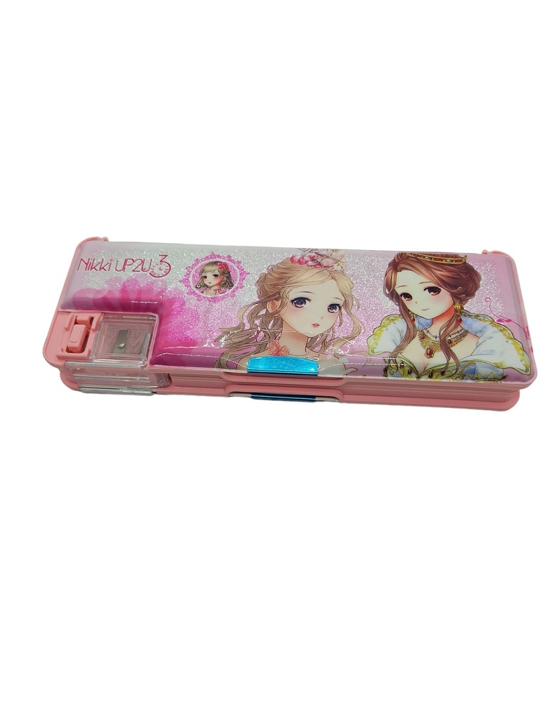 Magnetic Glitter Pencil Box With Inbuild Sharpener With Push Button
