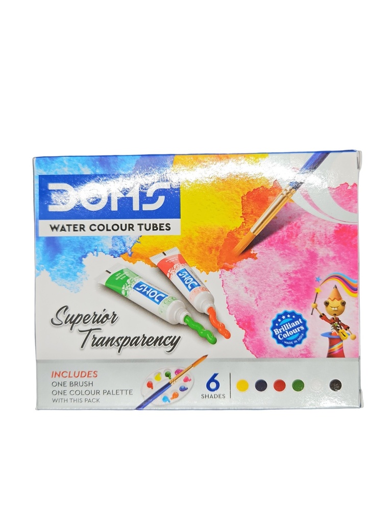 Doms Water Color Tubes With Brush & Color Palette 6 Shades